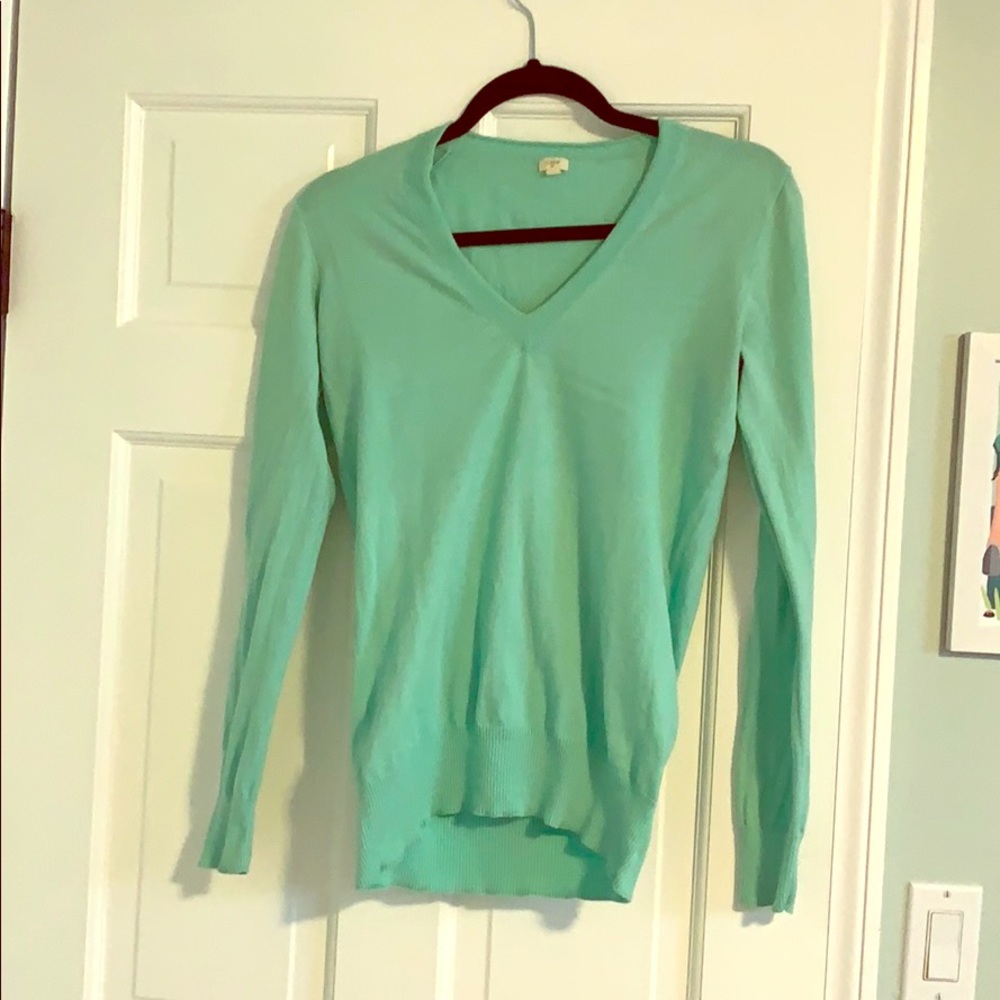 Mint green v-neck j.crew sweater